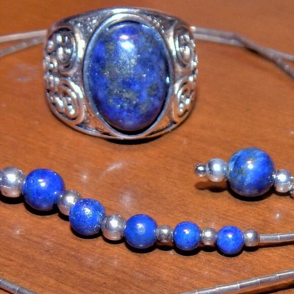 Powerful Lapis Lazuli Necklace Earrings & Ring Set - Picture 4 of 16